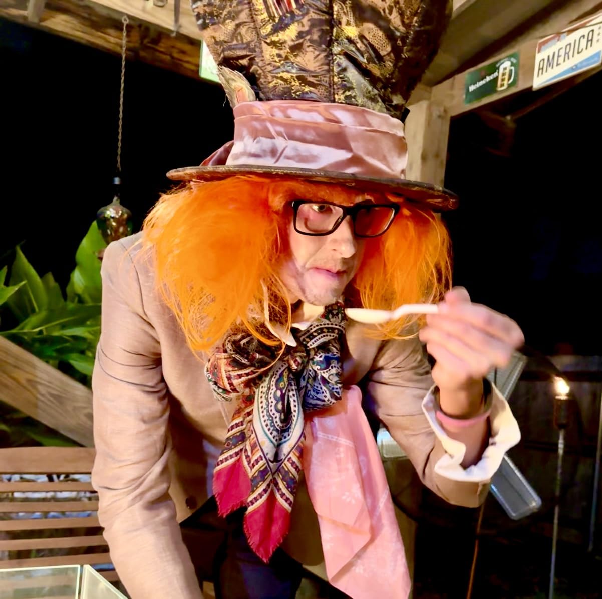 Disney Mad Hatter Hat with Orange Accents DELUXE MAD HATTER TOP HAT ORANGE WIG HAIR FANCY DRESS  main image 3