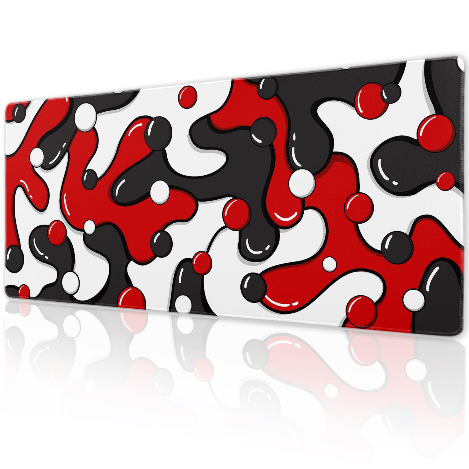 Red Black White Gaming Mouse Pad Desk Pad XL 31.5×11.8 Inch Japanese Anime Geometric Cool Extended Mousepad 30X80cm with Non-Slip Rubber Base Stitched Edge Large Desk Mat for Gamer Office Home Work