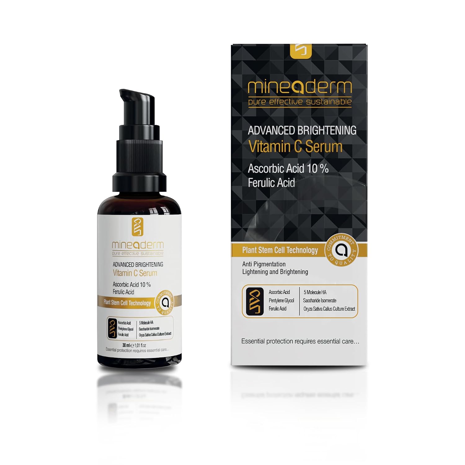 Mineaderm Advanced Brightening Vitamin C Serum with 10% Ascorbic Acid and Ferulic Acid - Antioxidant Face Serum for Radiant Complexion Moisturiser Against Skin Imperfections - 30 ml