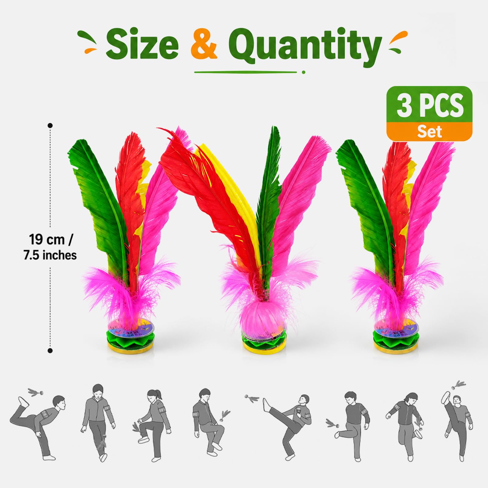 3 sztuki Kick Shuttlecock, Jianzi chińskie kolory, kicking shuttlecock, poprawa koordynacji oczu dłoni, zestaw do ćwiczeń wewnątrz i na zewnątrz, dla dzieci i dorosłych