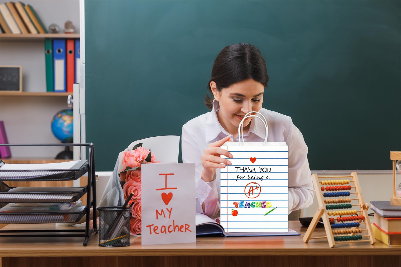 BDDYYI 12 Pcs Teacher Appreciation Gift Bags Bulk Small Thank You Treats Tote Bags with Tissue Paper and Handles for Back to School End of Year Graduation Teachers' Day Classroom Party Supplies