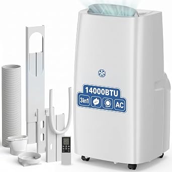 AKIRES 14000 BTU Portable Air Conditioners,3-IN-1 Portable AC Unit With Fan & Dehumidifier,Remote Control,24H Timer,Sleep Modes,Cools Room Up To 700 sq.ft,Suitable for Bedroom,Room, Office,Apartment