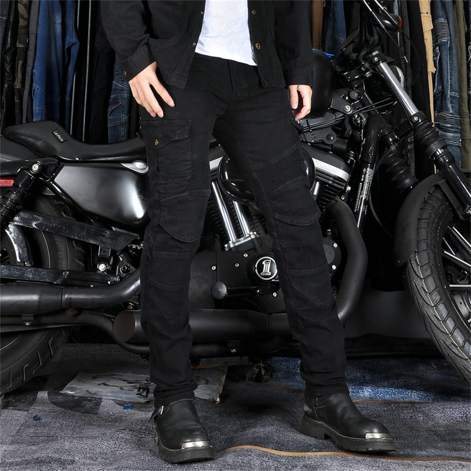 Pantalon de Moto Pantalon de Protection Homme Pantalon/Femme de Moto avec 2 Paires de Protections au Niveau des Hanches et des Genoux Coussinets Amovibles (Noir,XXL)