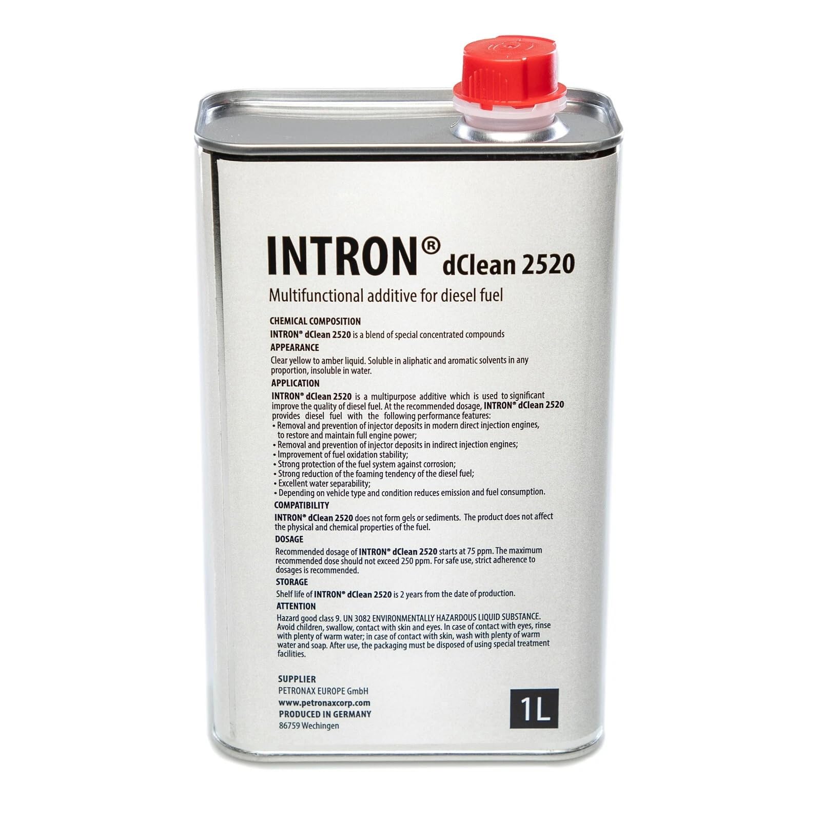 INTRON dClean 2520 – Additivo Diesel Pulizia Iniettori e Sistema di Iniezione | Aumenta Numero di Cetano | Protezione Anticorrosione | 1000 ml per Circa 1300 L Diesel