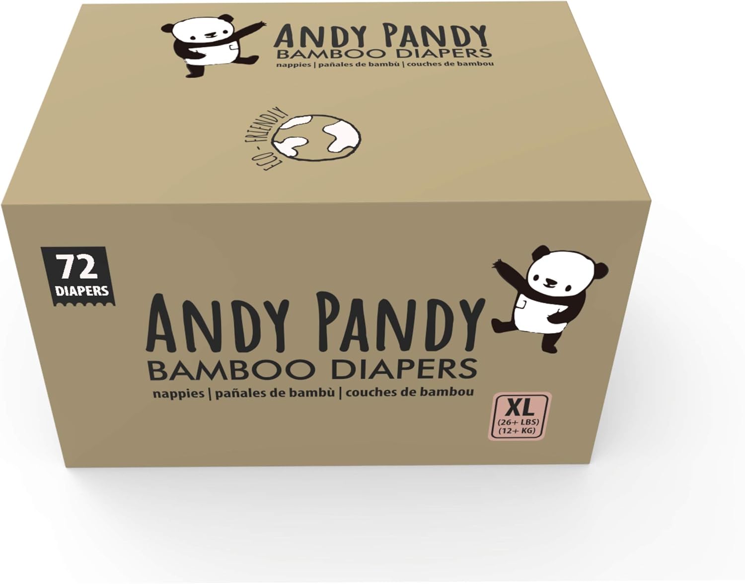 Andy Pandy Bamboo Disposable Diapers, Extra Large, 26+ lbs (12 kg above), 72 count