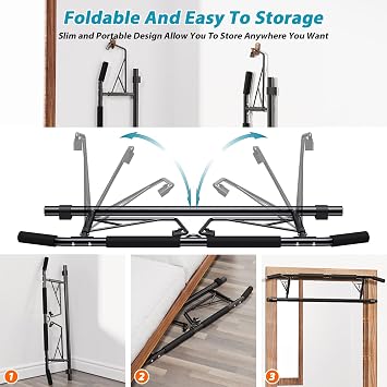 JX FITNESS Door Frame Pull up Bar Doorway Chin up Bar with Padded Handles Foldable for Home Gym, No Drilling