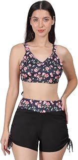 MEGASKA 2 Piece Swimsuit with Bikini Top & High Waist Side Drawstring Boyshorts Swim Set Swimwear for Women Price In India