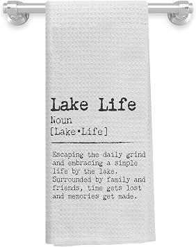 Knibeo Lake Life Kitchen Towels - Waffle Weave, 16 x 24 Inch, Lake House Decor, Gifts