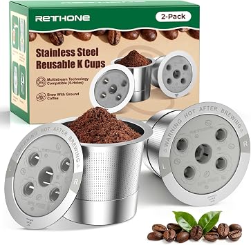 RETHONE Reusable K Cups for Keurig Supreme Stainless Steel 5-Hole Coffee Pods Multistream K Cup Refillable Mesh Filter Compatible with K Supreme/K-Slim/K-Duo Gen2/K-Brew Chill - Easy Clean,Planet