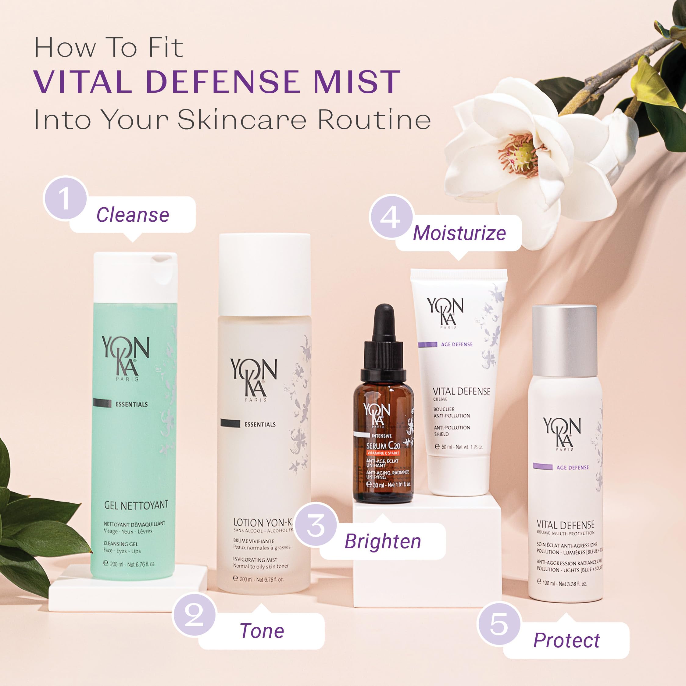 Yon-Ka Vital Defense Mgła do twarzy 100 ml - Nawilżająca mgiełka przeciwpyłowa - Utrwalacz do makijażu - chroni skórę przed zanieczyszczeniami, niebieskim światłem i słońcem - 99% naturalnych