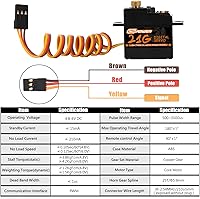 Vista 5 de 2 piezas de servo digital mini 21G, kit de motor de servos micro RC de engranaje de dirección de metal completo con cuerno de servo de 25T