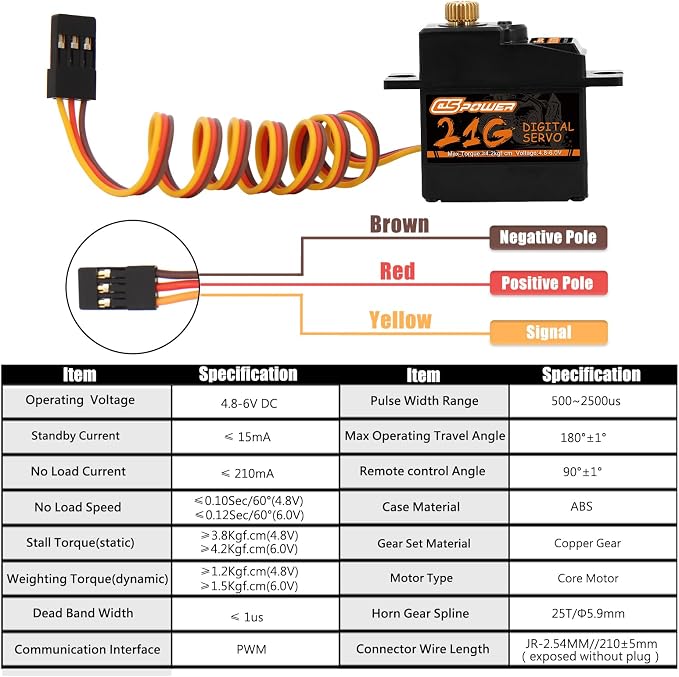 2PCS 21G Mini Servo Digital Metal para RC miniatura 6