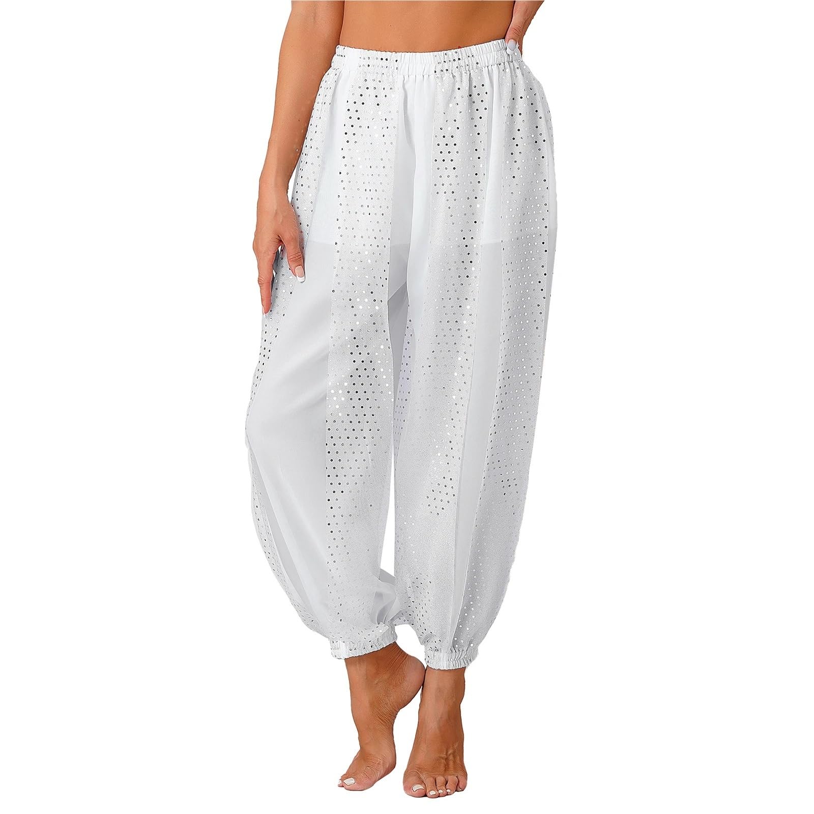 Frauen Bauchtanz Münzen Laterne Hosen Seite Split Pailletten Glänzende Harem Erwachsene Kostüm