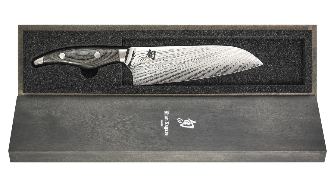 Damastmesser Kai Shun Nagare - Kochmesser + Santokumesser + Schneidbrett
