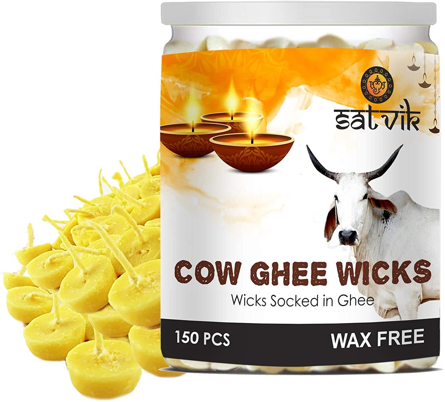 SATVIK Cow Ghee Wicks - 150 Pieces in 1 Jar Cotton Wicks | Up to 30mints Burning Time | Ideal for Hindu Pooja - Wax Free, Ghee Batti, Jyot Batti (B09NDSJKFZ) Amazon Price History, Amazon Price Tracker