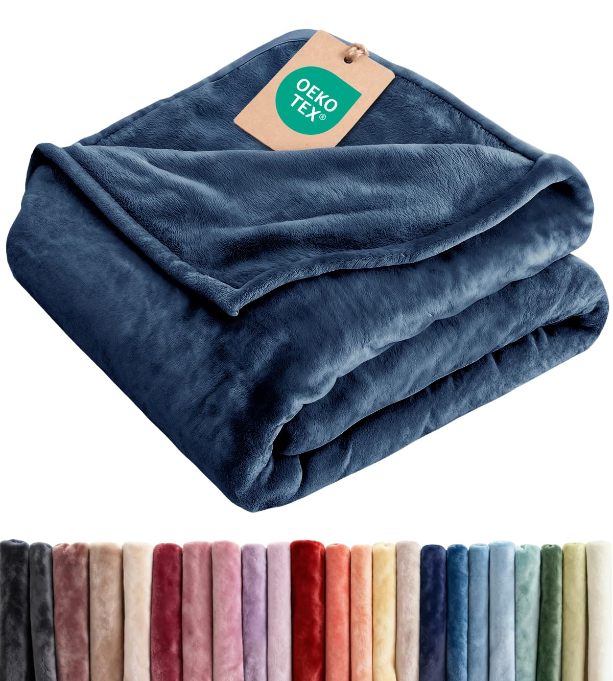 ultra soft fleece blanket twin size - flannel fleece luxury twin blanket - lightweight for couch bed chair - thick, warm and breathable - all season cozy fuzzy, anti-static microplush bedding, navy