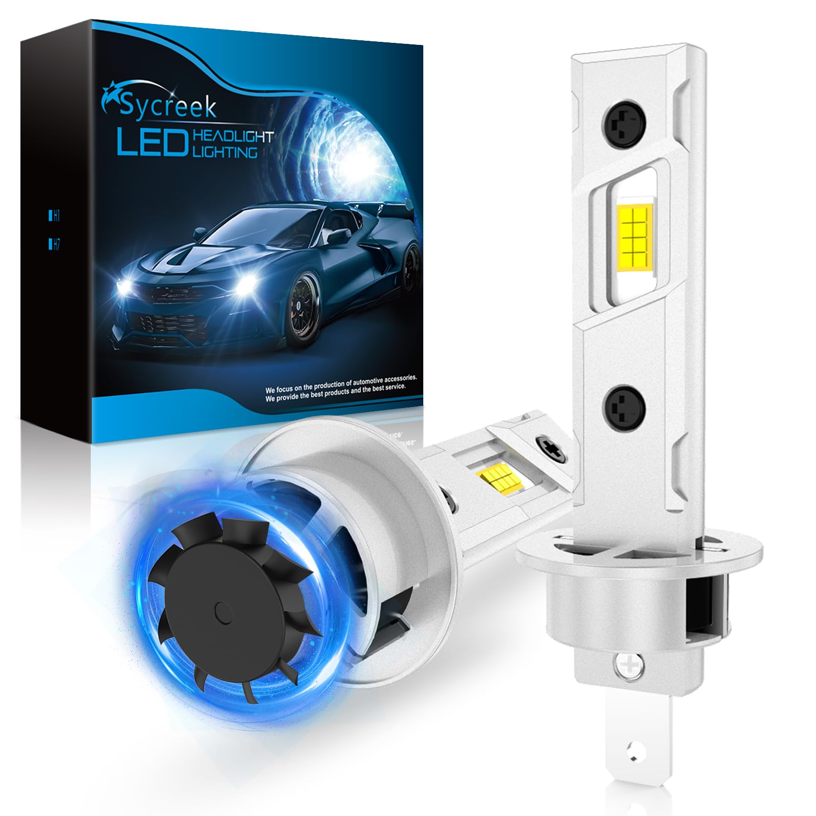 Sycreek Bombilla H1 Led Faro Mejorada Para, 18 Piezas LED,120W 30000LM 600% Super Brillo 6500K Blanco,Compatible 9-24V