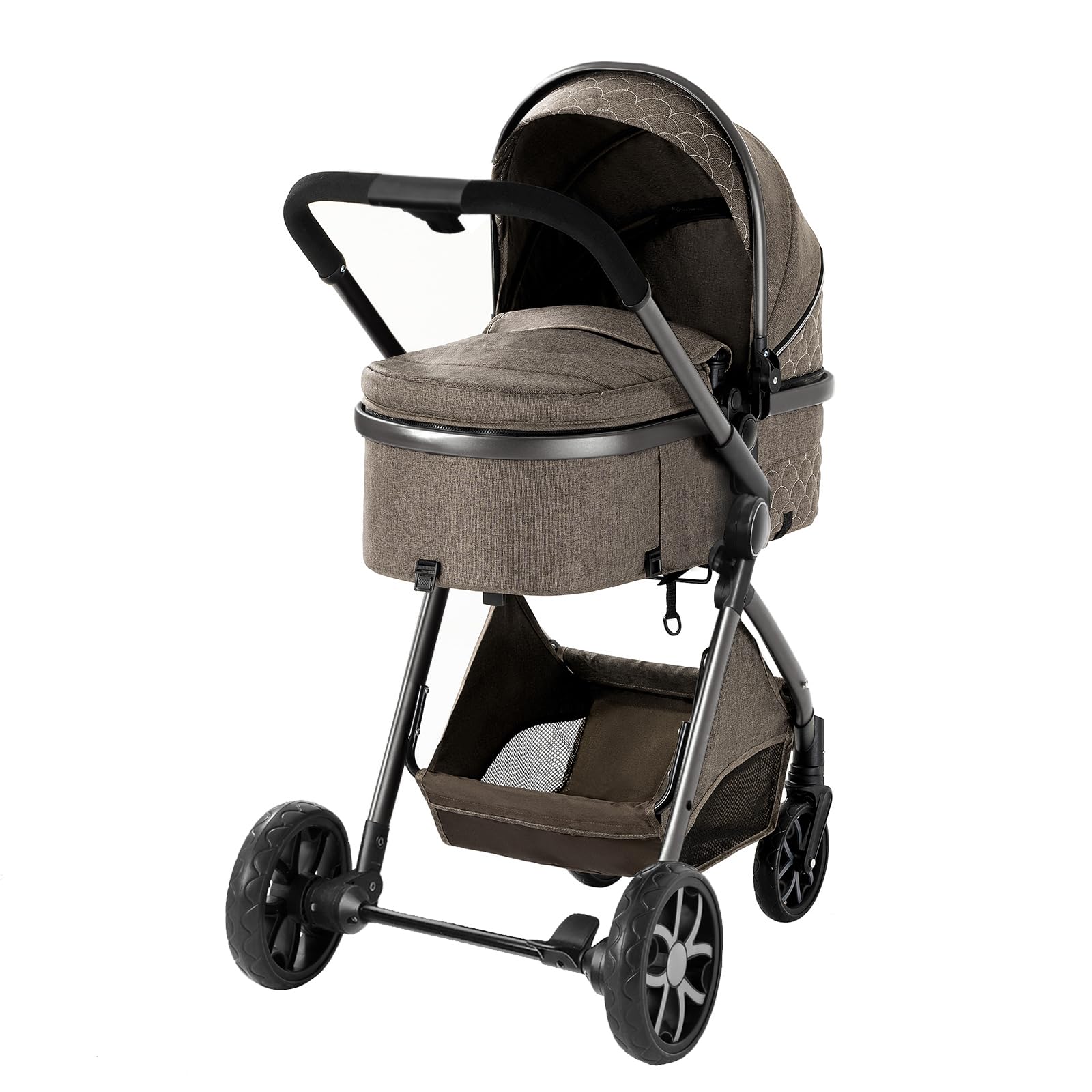 Kinderwagen 3 in 1, Buggy mit Umkehrbarem Zwei-Wege-Schub, Kinderwagen Rahmen Aluminiumlegierung, Kombikinderwagen 3 in 1 Einem Klick Faltbar Baby Kleinkind Neugeborene (225 Chocolate)