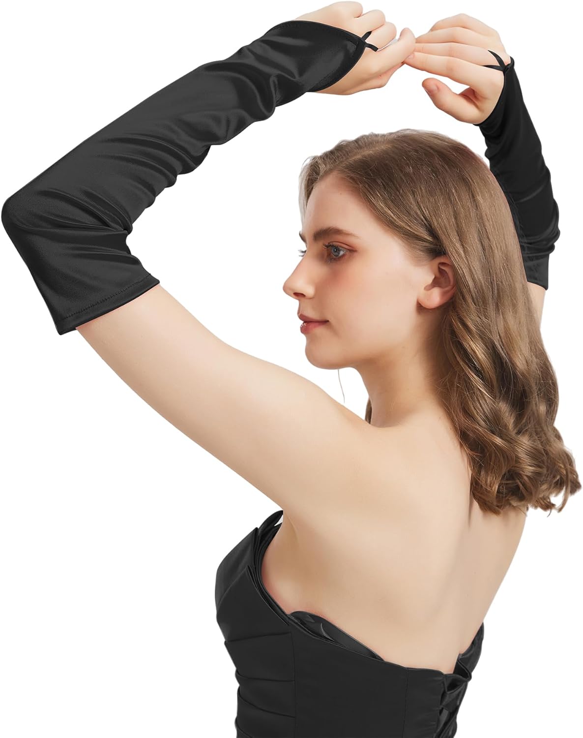 Fingerless Long Gloves Costume for Women Long Satin Gloves Fingerless Elbow Length Opera Halloween Cosplay 1920sParty - Image 8