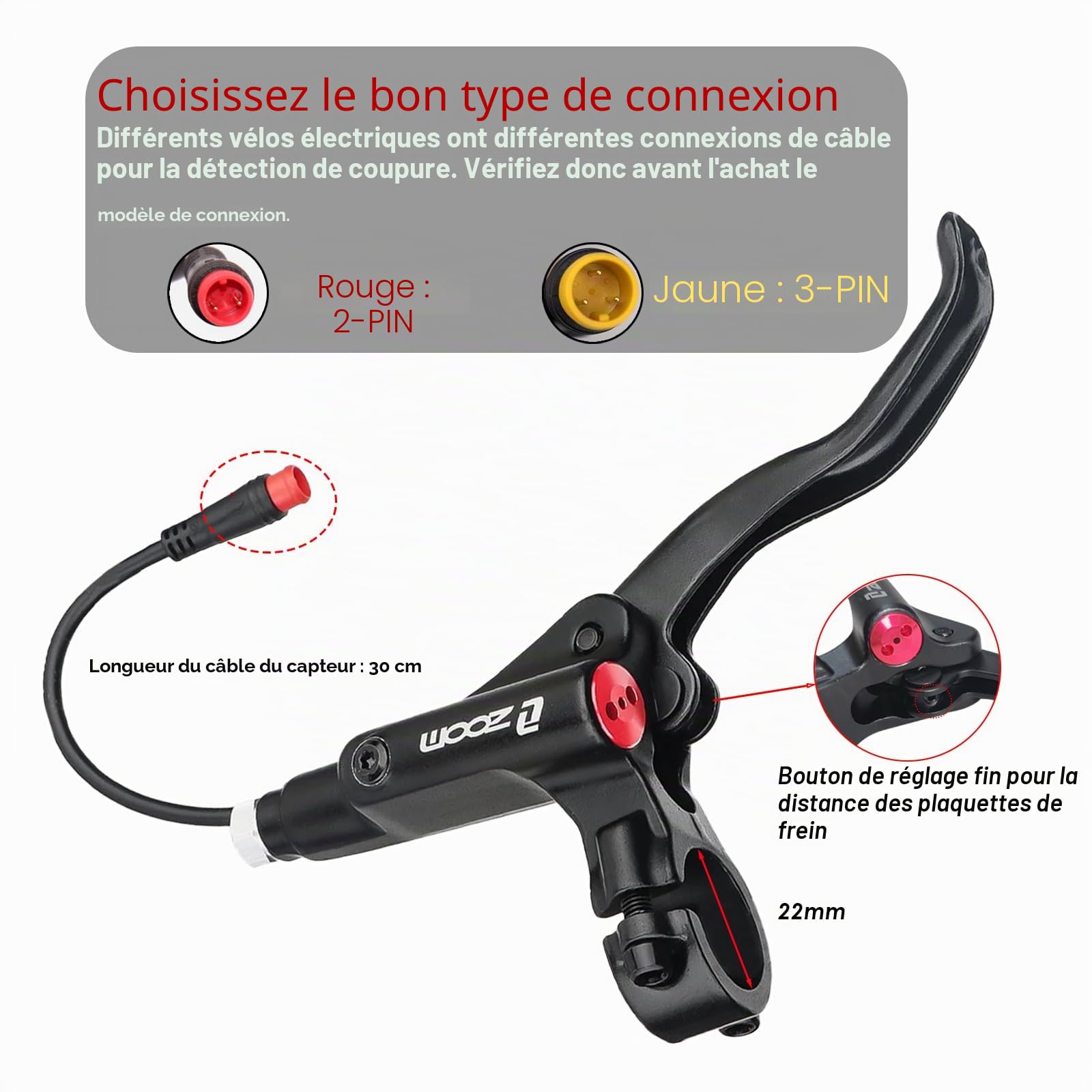 JFOYH Zoom HB876E Freins à Disque hydrauliques pour e-Bike – Système de Coupure Moteur 2/3-broches, étriers 4 Pistons, leviers pré-remplis, rotors 160 mm, kit prêt à Installer