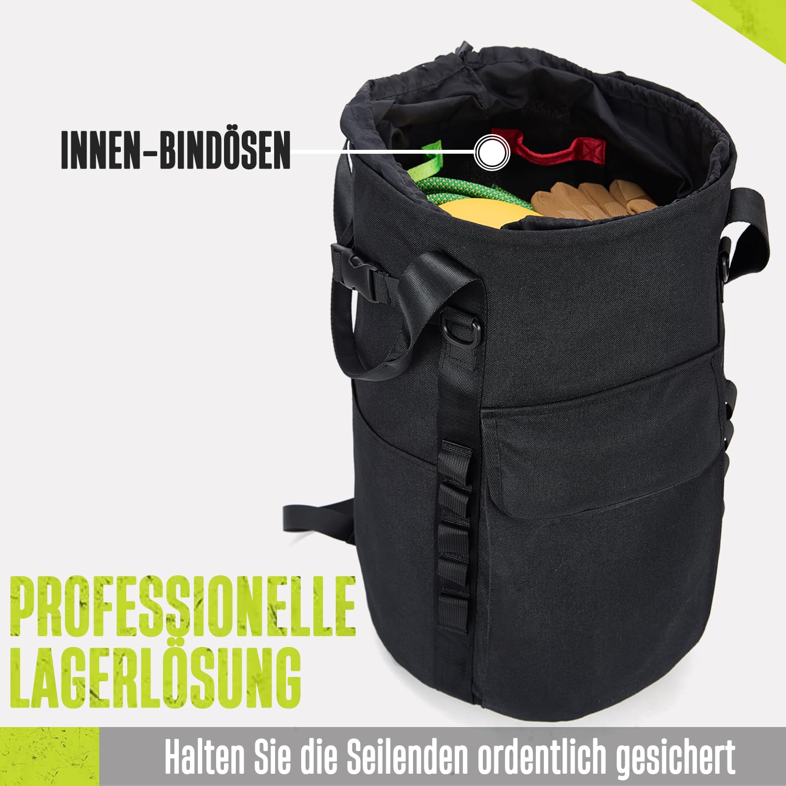 Arborist-Seiltasche, 35L Baumkletter-Seilsack, Baumpflege-Ausrüstungs-Eimer-Rucksack, Arborist-Baumklettern Ausrüstung mit Seitentaschen, Robuster Felskletter-Rucksack, Kletterausrüstung für Bäume