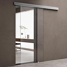 doporro Amalfi-plus 19 Sliding Glass Door Complete Set 90 x 205 cm | 15 mm Wall Clearance | Sliding Door with ESG Safety Glass | Room Door Glass Clear Glass with Shell Handle