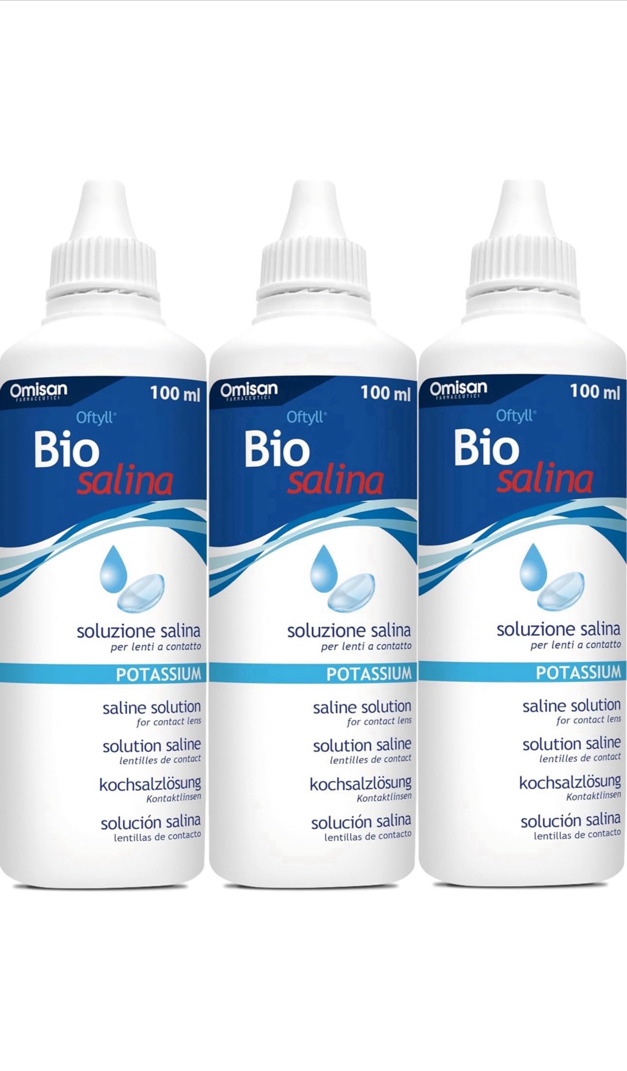 Risciacquo ed Idratazione delle Lenti a Contatto. Soluzione Salina con Potassio - Tripack 3 x 100 ml