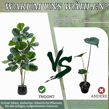 Artificial Plant Fig Tree 150 cm - Artificial Violin Fig Artificial Plant Large in Black Pot with Pebbles Durable Plant for Indoor & Outdoor Decoration (1 Black 5 ft)