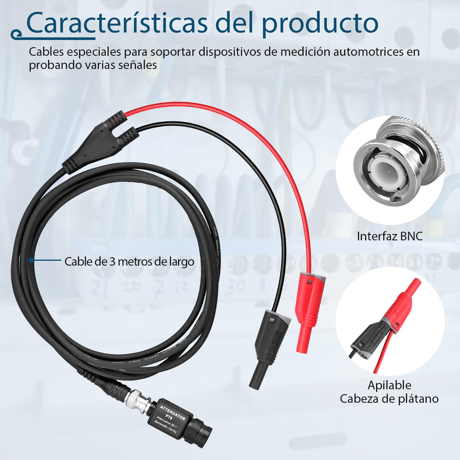 Kit de accesorios para osciloscopio con cable BNC a banana 3M, atenuador 20:1 y 10 sondas, ideal para diagnóstico de vehículos con osciloscopio de 2 canales y multímetro digital