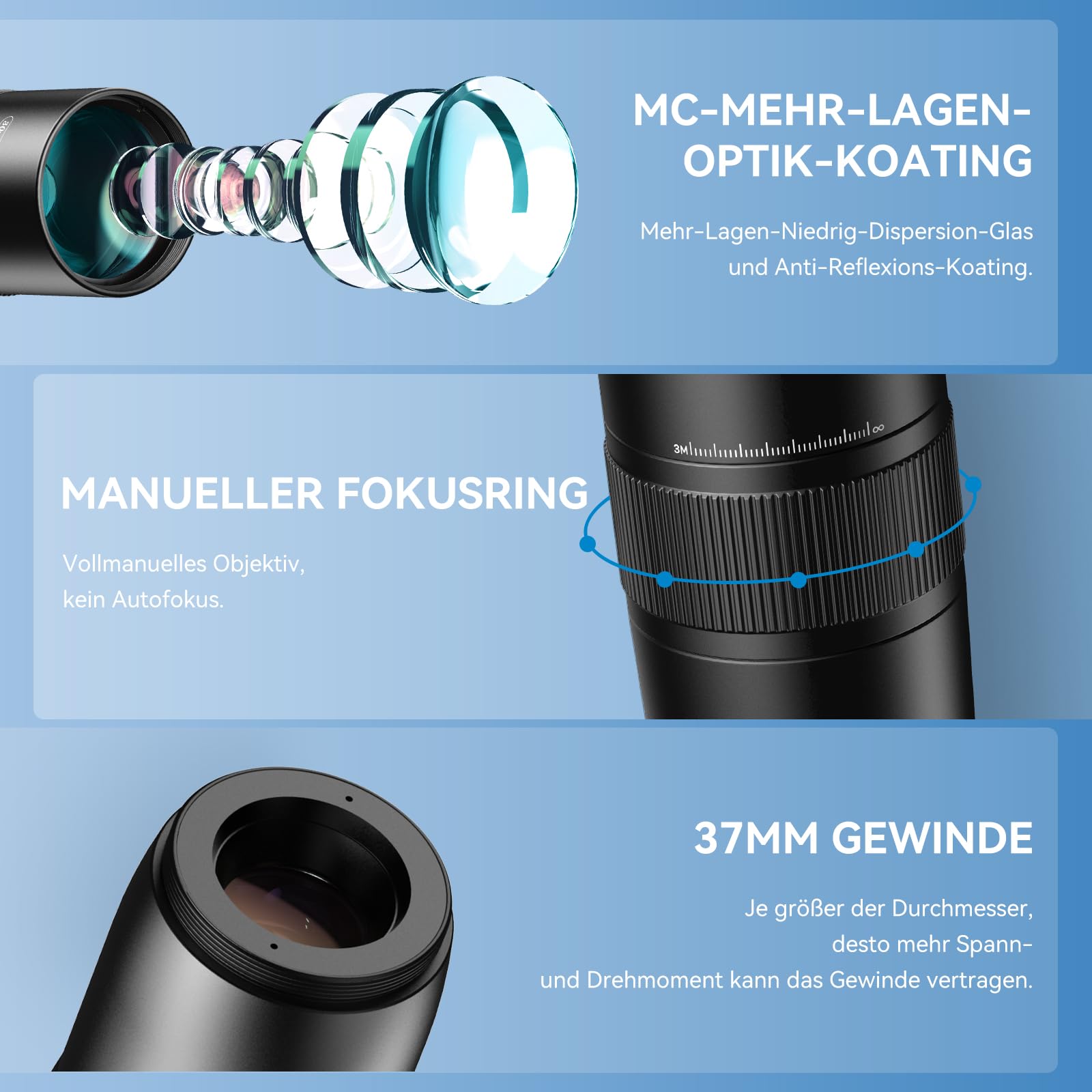 30x Teleobjektiv mit Stativ - Handy-Kamera-Objektiv-Set mit universeller Objektivhalter, Handy-Objektiv-Anhänger für iPhone und Android