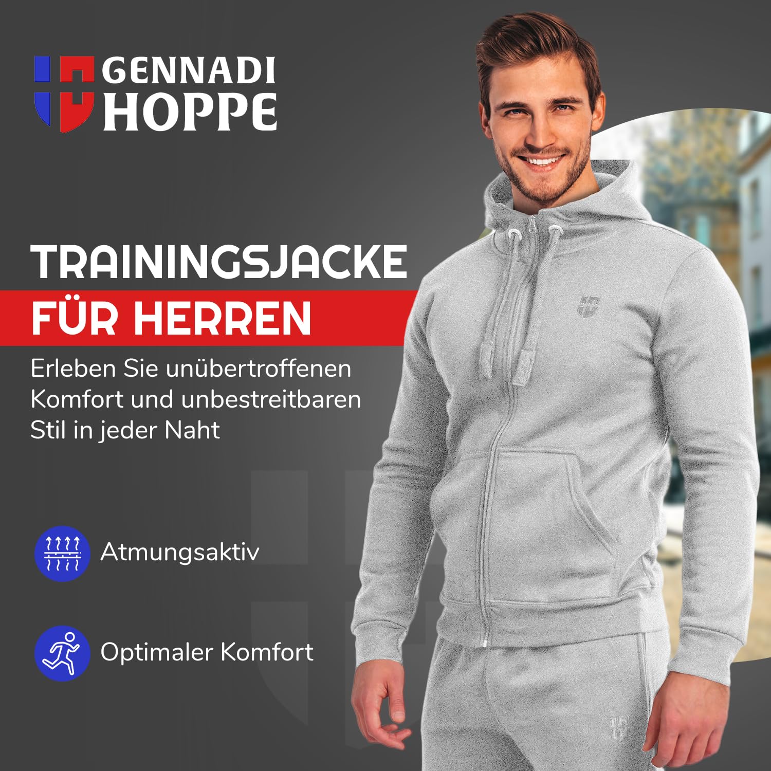 Herren Sweatjacke Kapuzenjacke mit Baumwolle Sport & Freizeitjacke