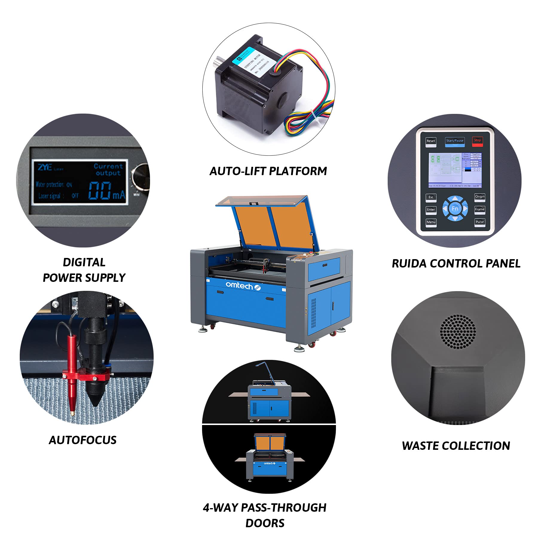 OMTech 80W CO2 Laser Engraver and Cutter with 24x35 Inch Auto Lift