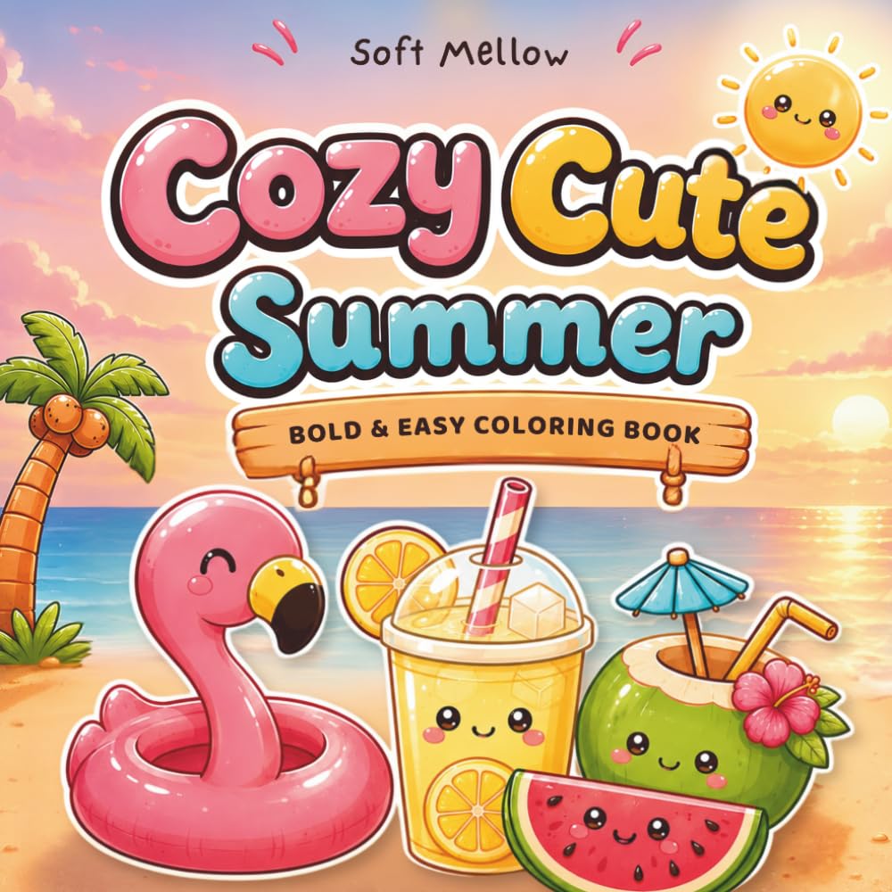 Cozy Summer Coloring Book: Bold & Easy Coloring Book for Adults and Teens Featuring Cute Summer Scenes, Beach Vibes, Tropical Relaxation, Simple Designs and Stress Relief