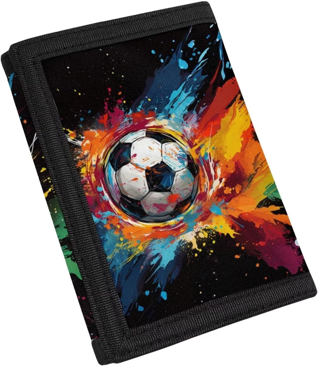 Coldinair Soccer Pattern Trifold Kids Wallets for Boys Kids 6-18 Nylon Kids Wallet Small Novelty Wallet for Toddler Mini Coin Case Card Holder Flowing and Fluid Watercolor Game Sport Ball Wallets