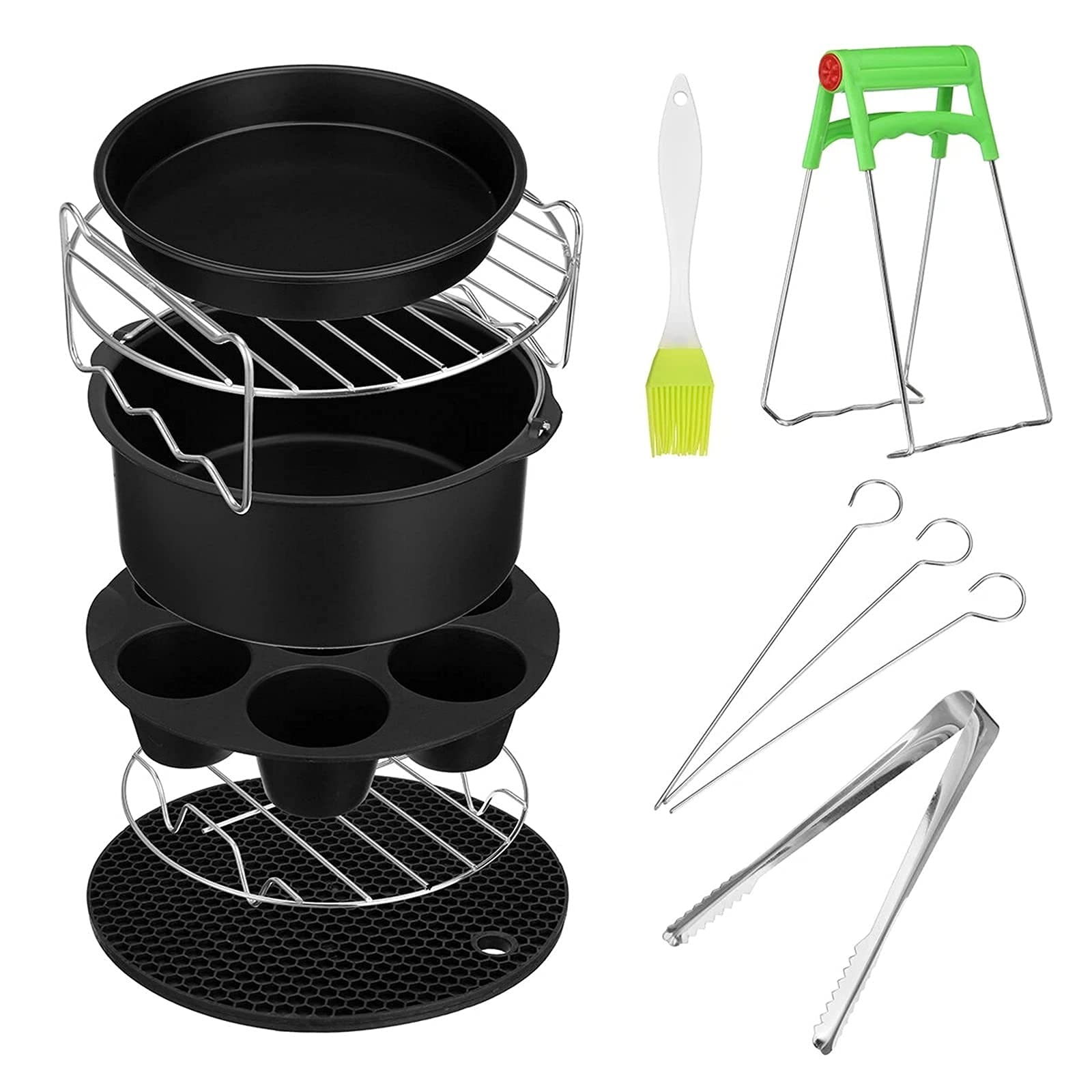 Panier pour air fryer en acier et support de rangement pour plat de cuisson