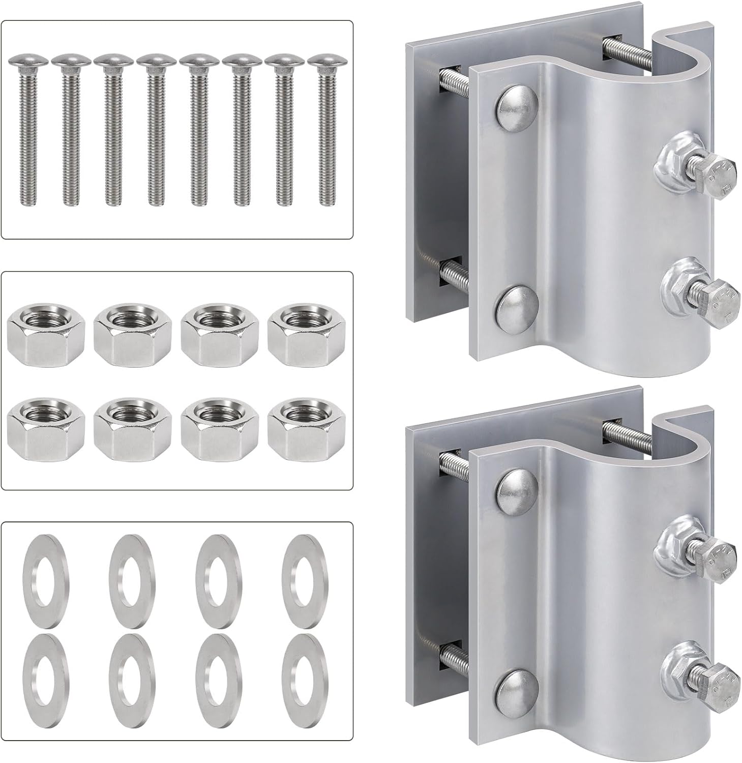 Dock Brackets Hardware,Dock Post Hardware,Stationary Dock Side Leg Pipe Holder Sleeve Pole Bracket,Heavy Duty, Includes 2 Pipe Brackets + 2 Backer Plate + Carriage Bolts