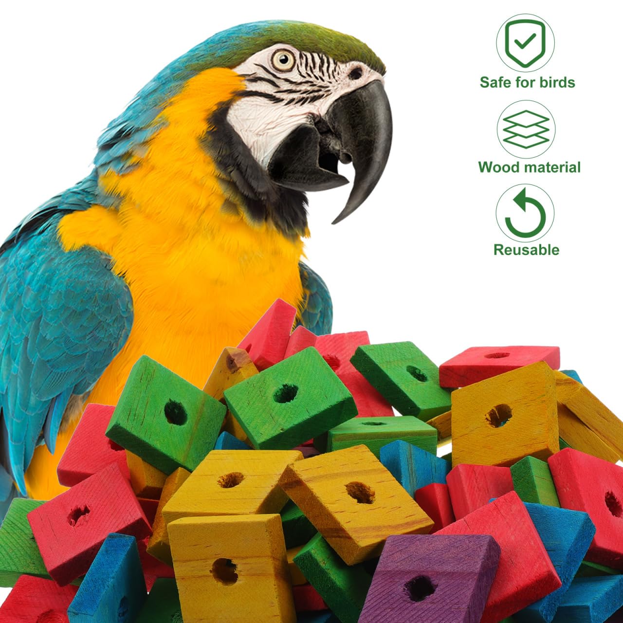 SUPVOX Lot de 100 blocs à mâcher en bois pour oiseaux : jouets pour perroquets, jouets pour perroquets à faire soi-même pour déchiquetage de grands oiseaux (couleurs mélangées)