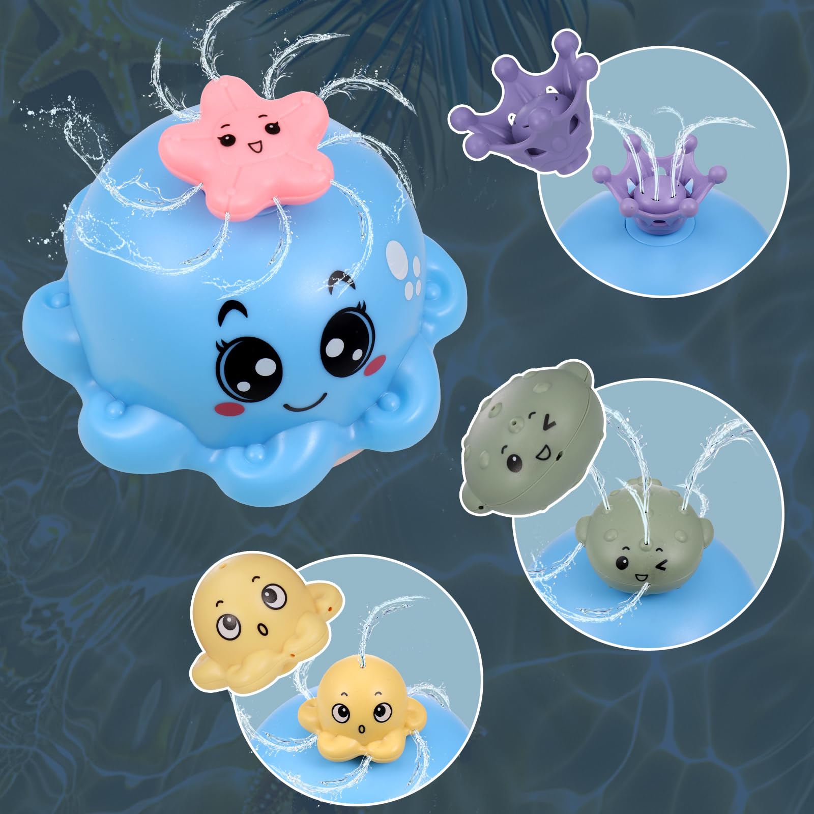 Juguete De Baño Pulpo Con Luz Y Aspersor De Agua - 4 Boquillas Intercambiables, Regalo Para Bebés De 1 A 3 Años