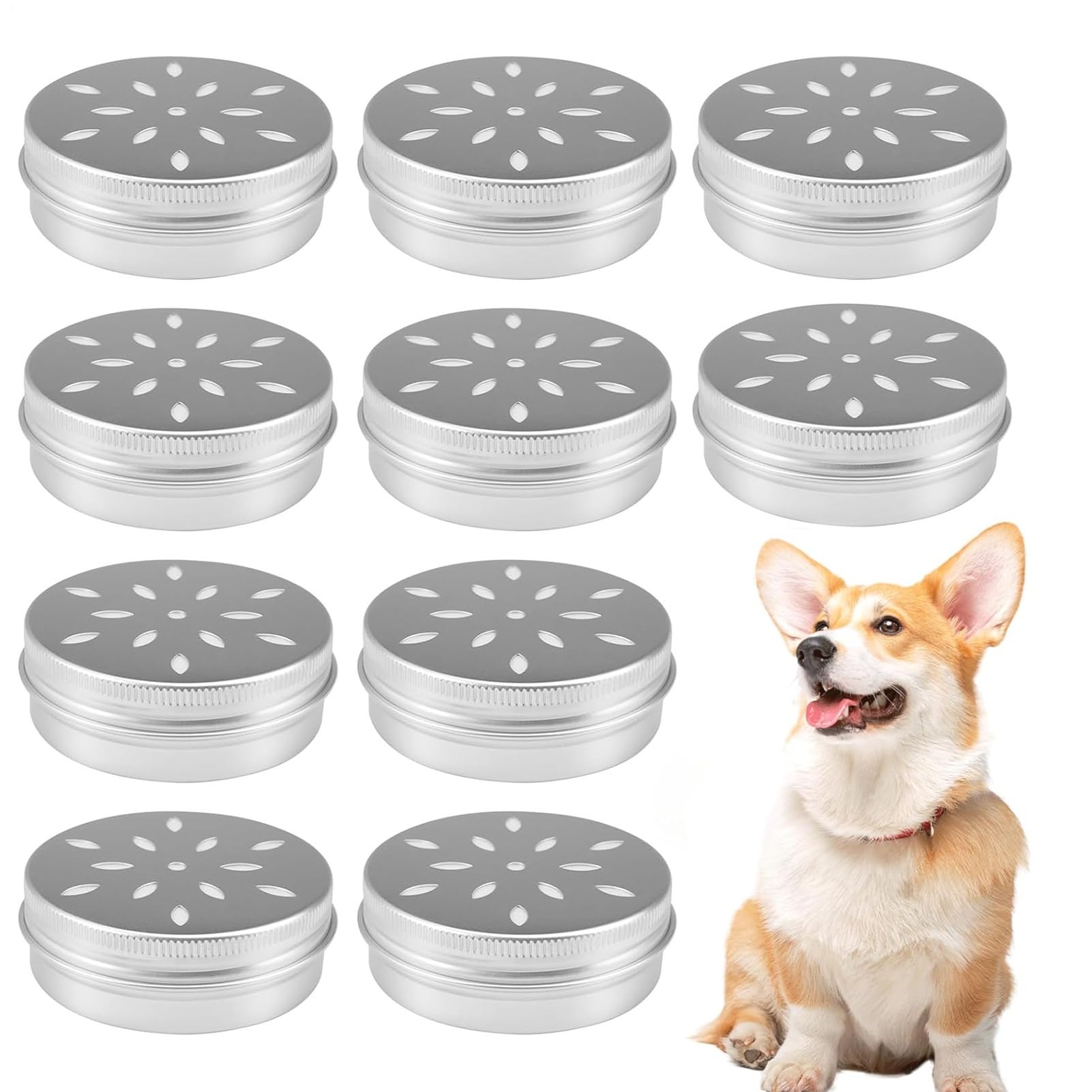 Smell Work Kit for Dogs, Round Cans with Hollow Lids | 10 Pieces Metal Sniff Box – for Medium Large Puppy Home Garden Competitions Practice Exercises