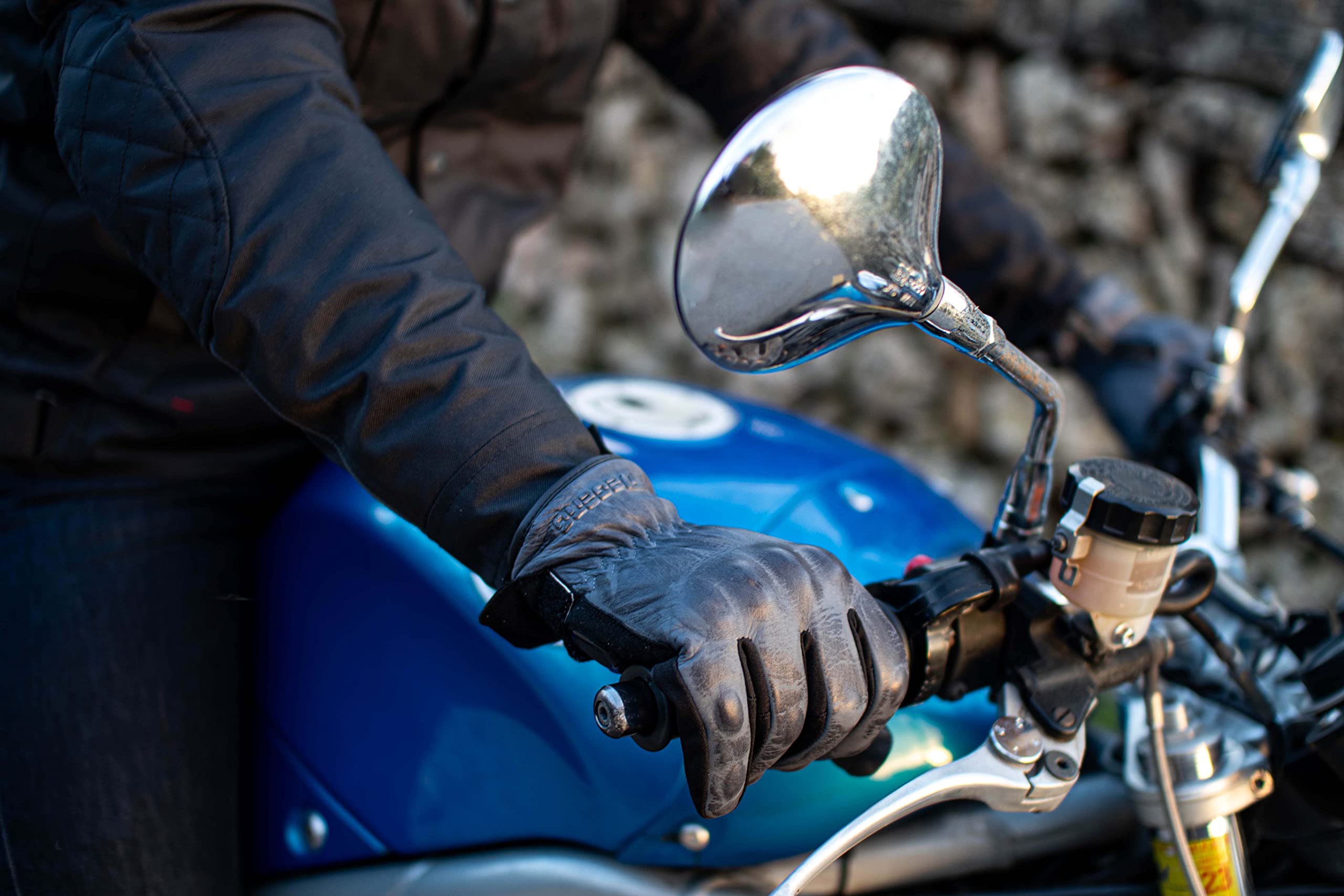 Indus Blue | Moto Rękawice Skórzane Zimowe Wiatrówki Wodoodporne 100% Kozie Skóra Ochronna Kostki i Palce | TPU i Podszewka Zima 3M Thinsulate | homologacja CE - Akcesoria Moto XXL