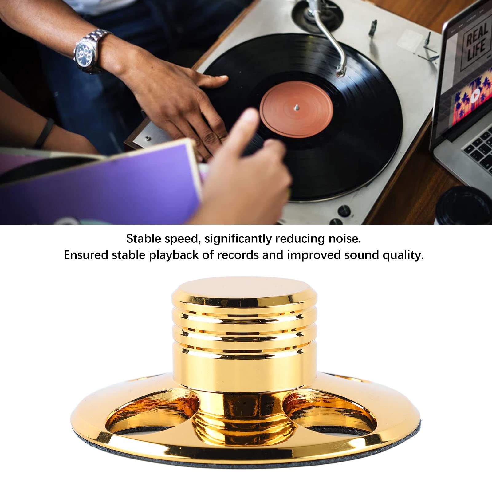 Stabilizzatore per pesi piatti livello giradischi, morsetto a disco record in metallo, stabilizzazione fine per una migliore qualità del suono, design standard per una perfetta corrispondenza