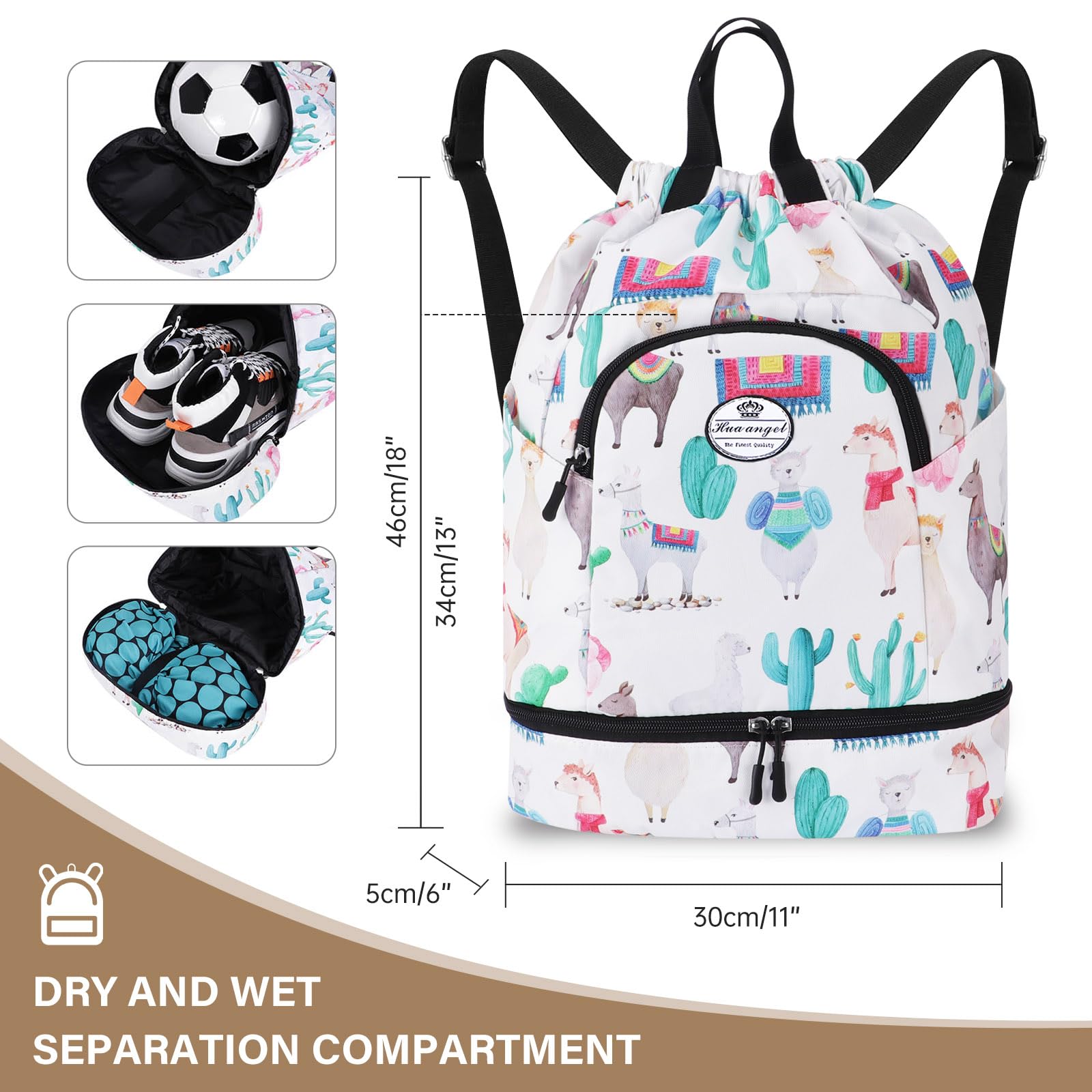HUA ANGEL Unisex Drawstring Backpack Sports Gym Bag Drawstring Bag Weekend Daypack With Shoe Compartment for Women Men Basketball Football Outdoor Fitness Yoga Swimming Beach - Image 4