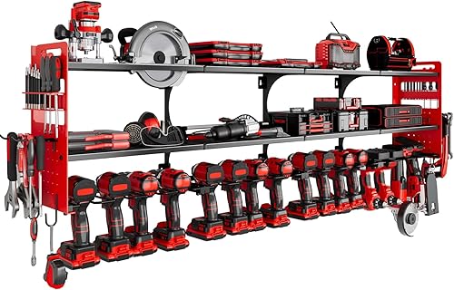 Miniatura 8 de Organizador de herramientas eléctricas de 64 pulgadas para montaje en pared, 16 ranuras, taladro de 3 niveles y soporte de almacenamiento de