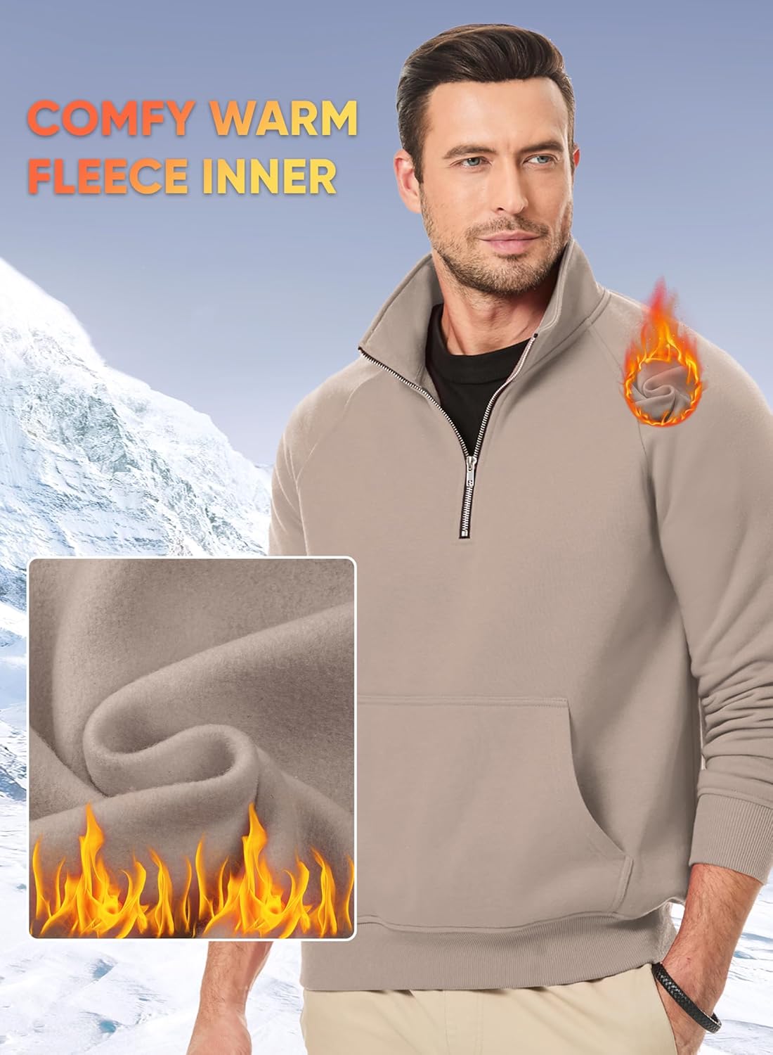 JMIERR Men's Fleece Quarter Zip Pullover Sweater Casual Cotton Fall Winter Family Outfit Warm Mock Neck with Pockets - Image 6