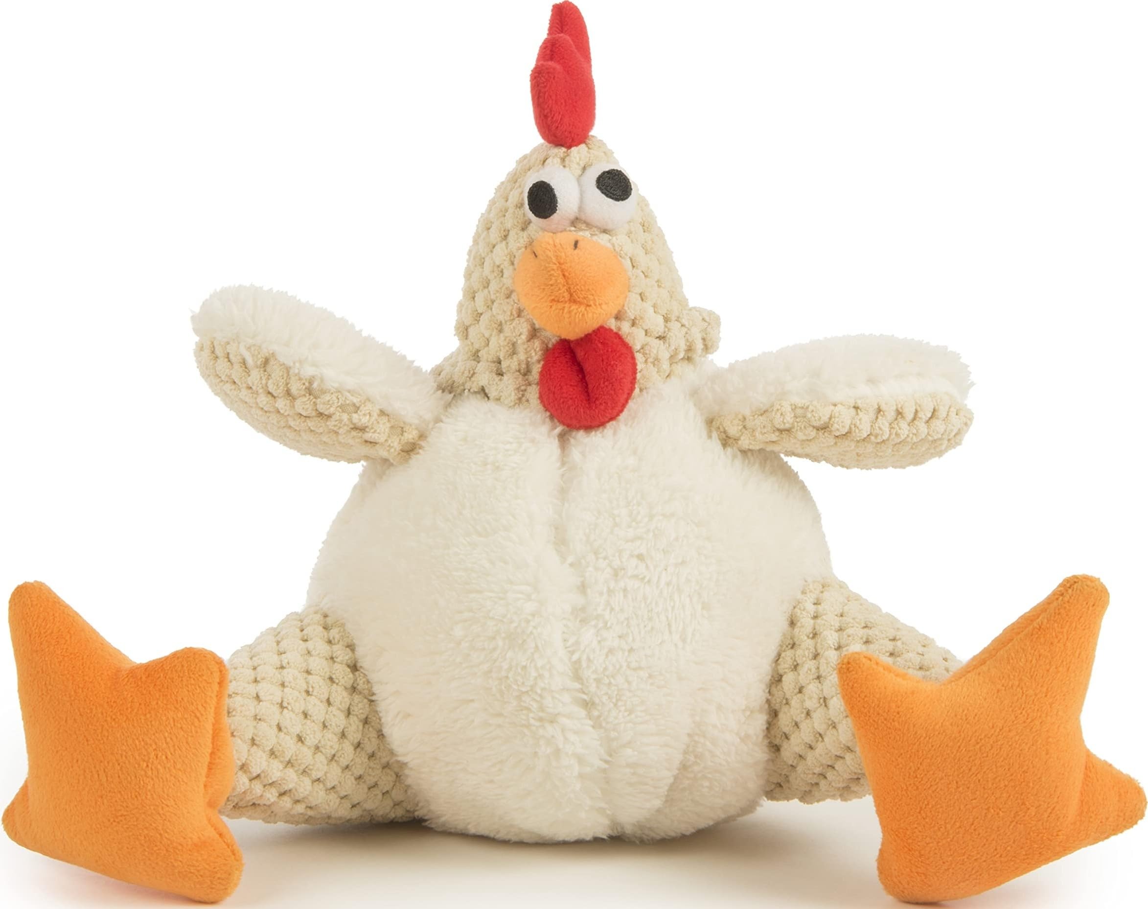 goDog Checkers Fat Rooster Squeaky Plush Dog Toy, Chew Guard Technology - White, Large