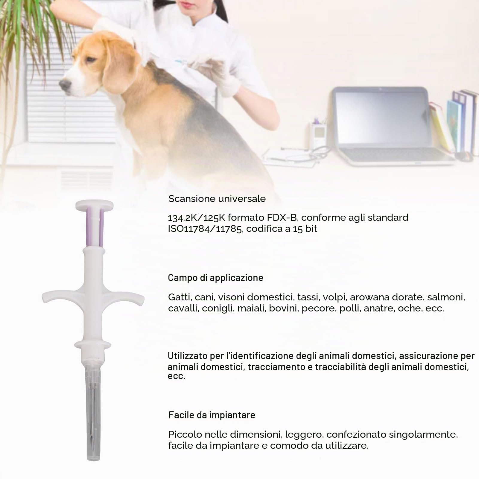 10 Pacchetti Microchip per Animali Domestici Universali, IS011784/5 FDX-B 134.2KHz 125kHz ID PET ID Tag (1,25 * 7mm)