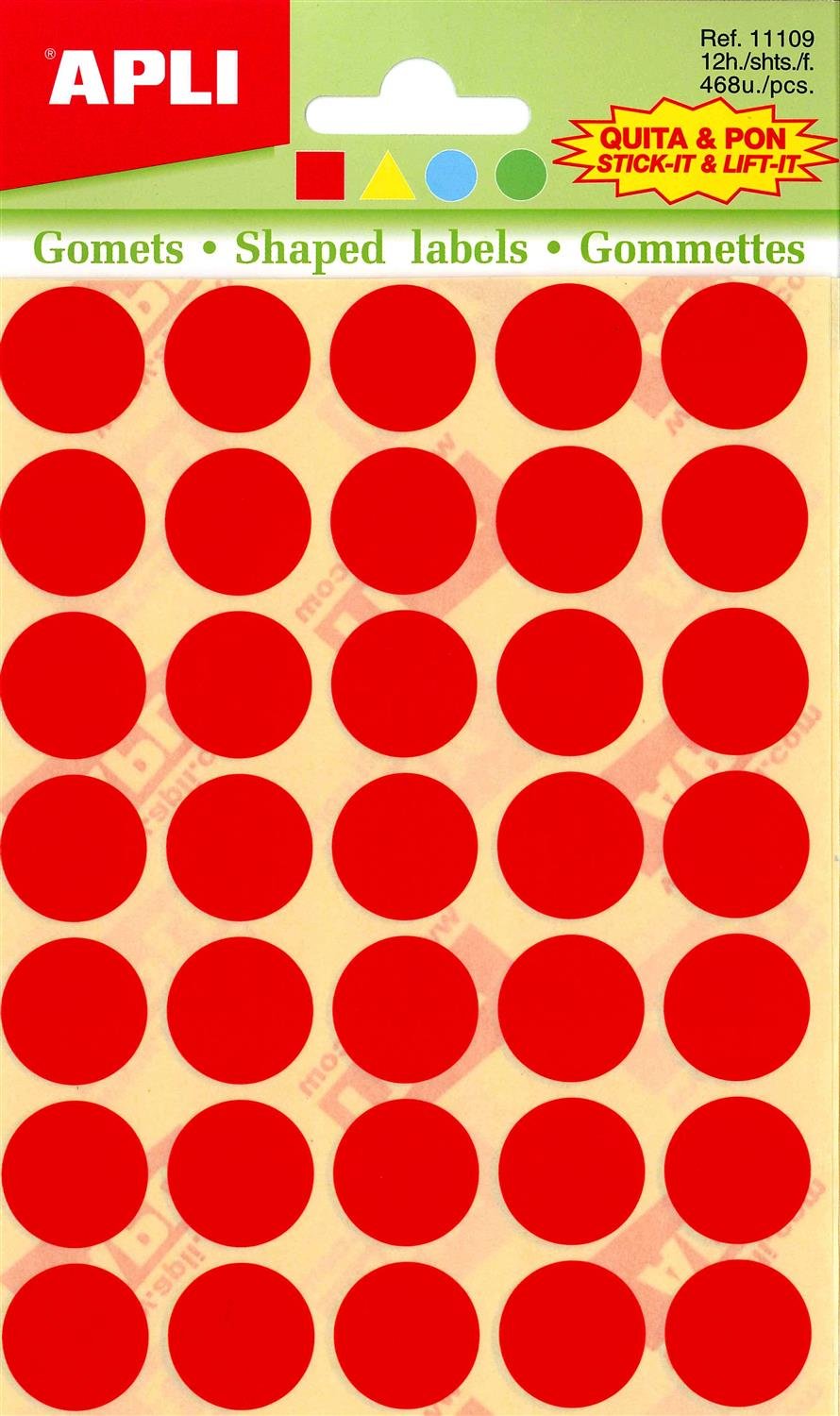 APLI 11109 – Pack of Removable Geometric Stickers Yellow, Blue, Red and Green – 12 Sheets