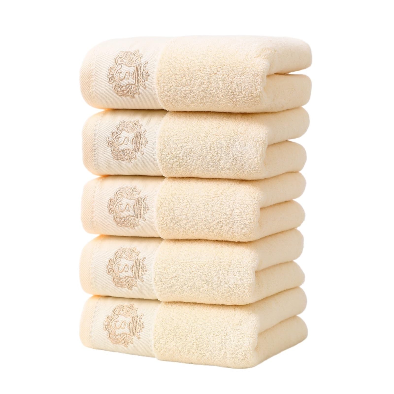 EJFCQVXZKL 5 Pack Thickened Face Towels 35×75cm, Soft Water Absorbing for Couples Daily Bathroom Use(Beige 5pcs)