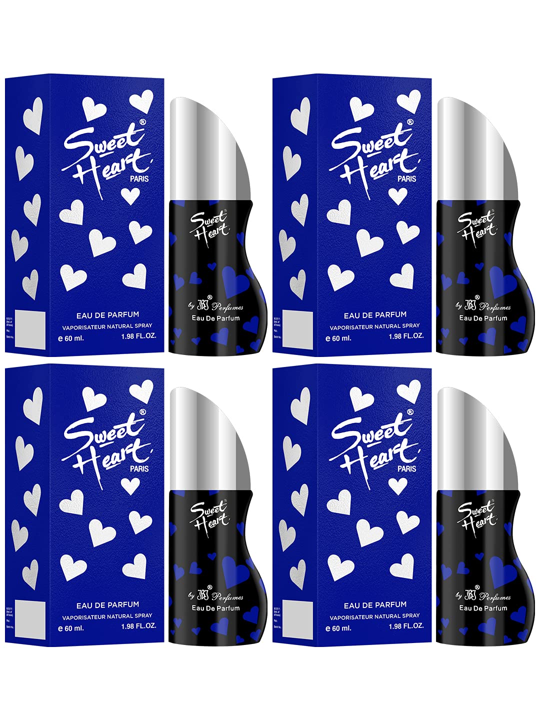 SweetheartLong Lasting Imported Eau De Perfume (Blue, 60ml) - Pack of 4