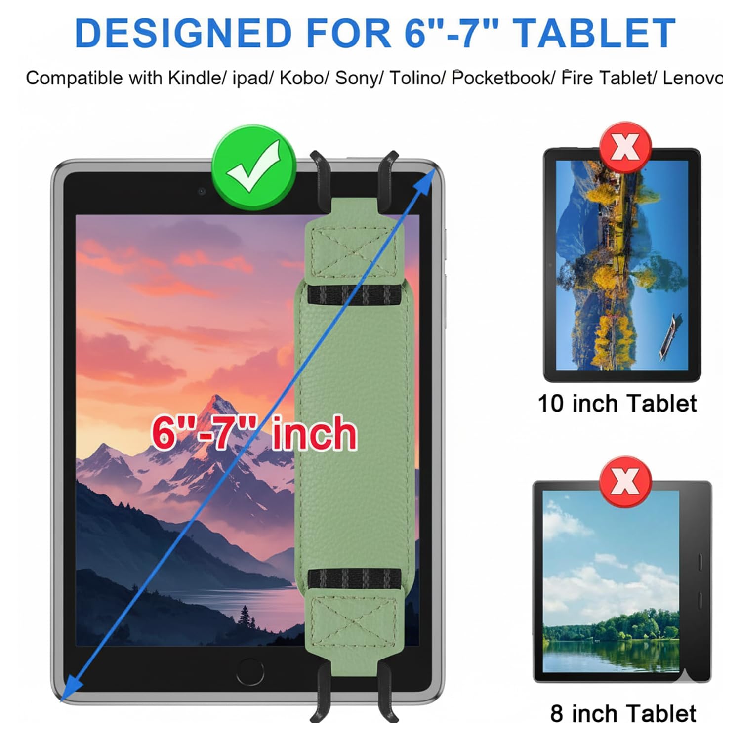 Secure Ereader Hand Strap, E-Reader, Universal Tablet Holder With Anti-Slip One-Hand Grip, Versatile Lightweight Finger Grip Holder, Comfortable Hands-Free Reading Holders for Commute & Home(Green) — view 2
